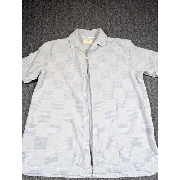Folk Other - Folk Mens Light Blue Textured Checkered Short Sleeve Camp Collar Shirt Size S